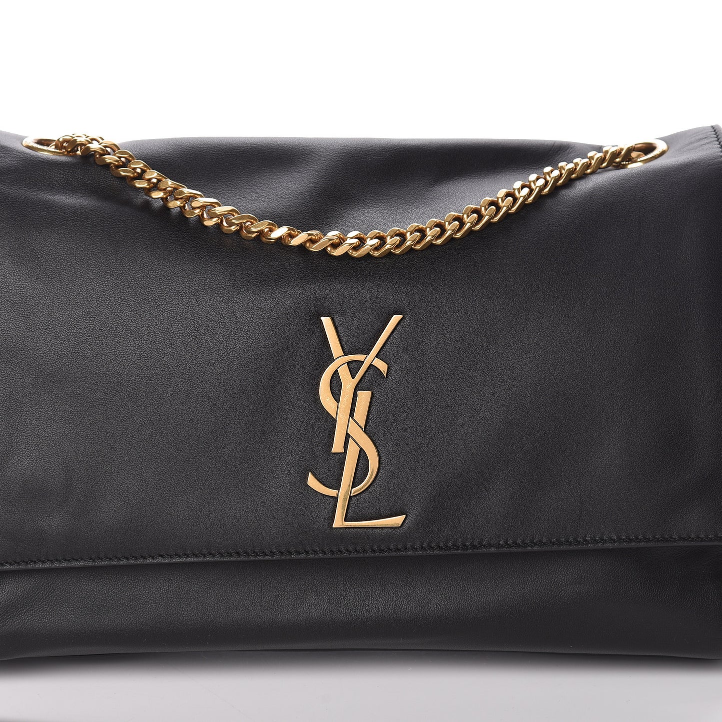 Smooth Calfskin Suede Medium Reversible Monogram Kate Satchel Black