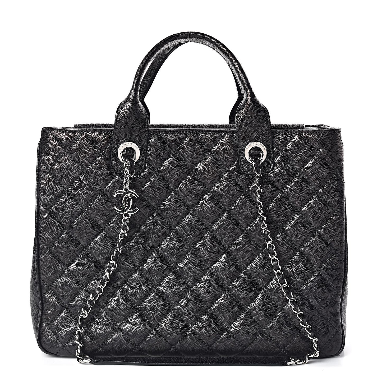 Caviar Quilted Large Urban Companion Top Handle Shopping Tote Black