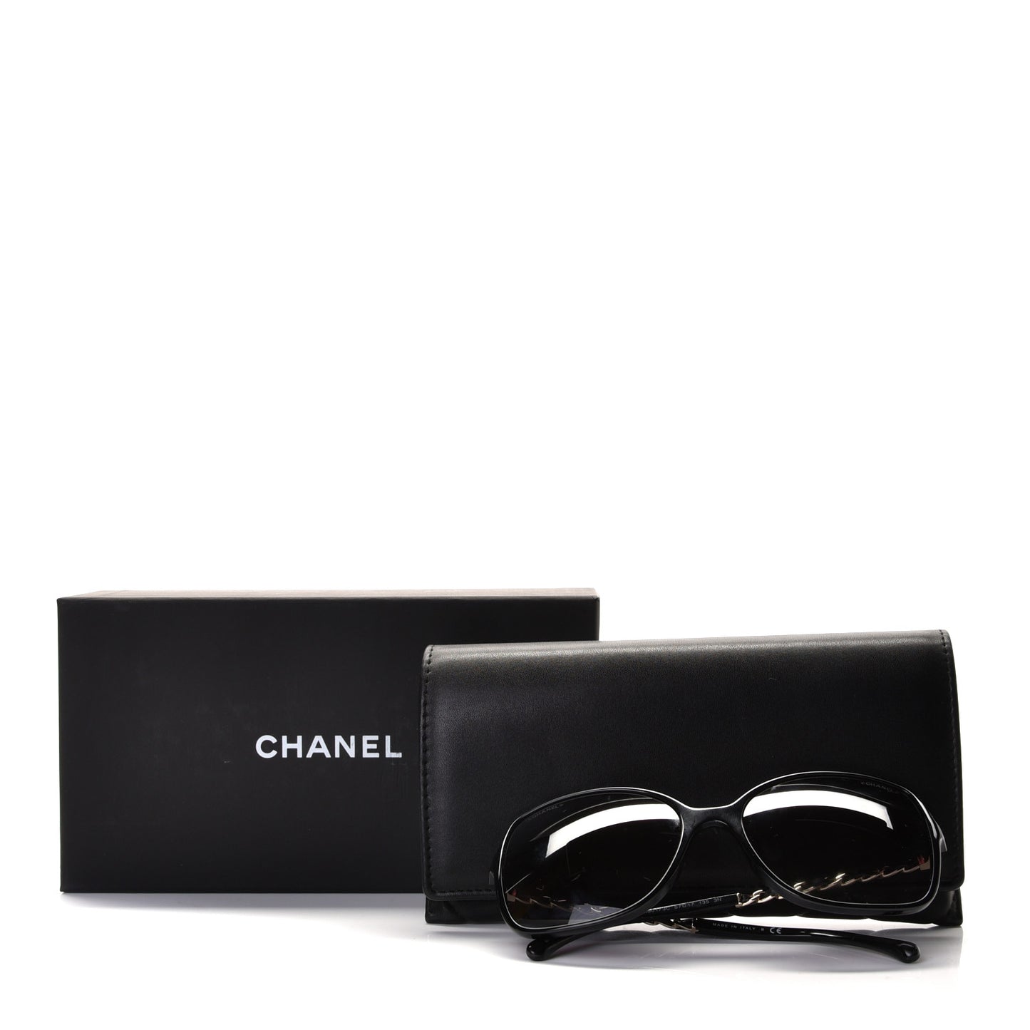 Lambskin Square Chain Sunglasses 5210-Q Black