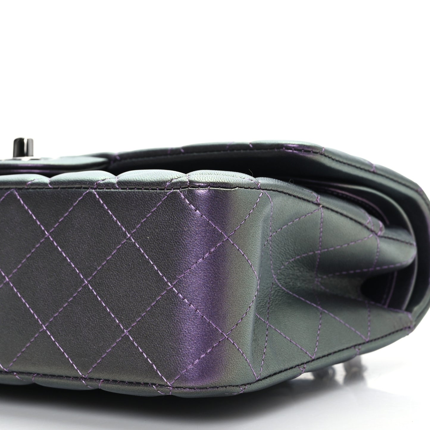 Iridescent Lambskin Quilted Medium Double Flap Dark Purple
