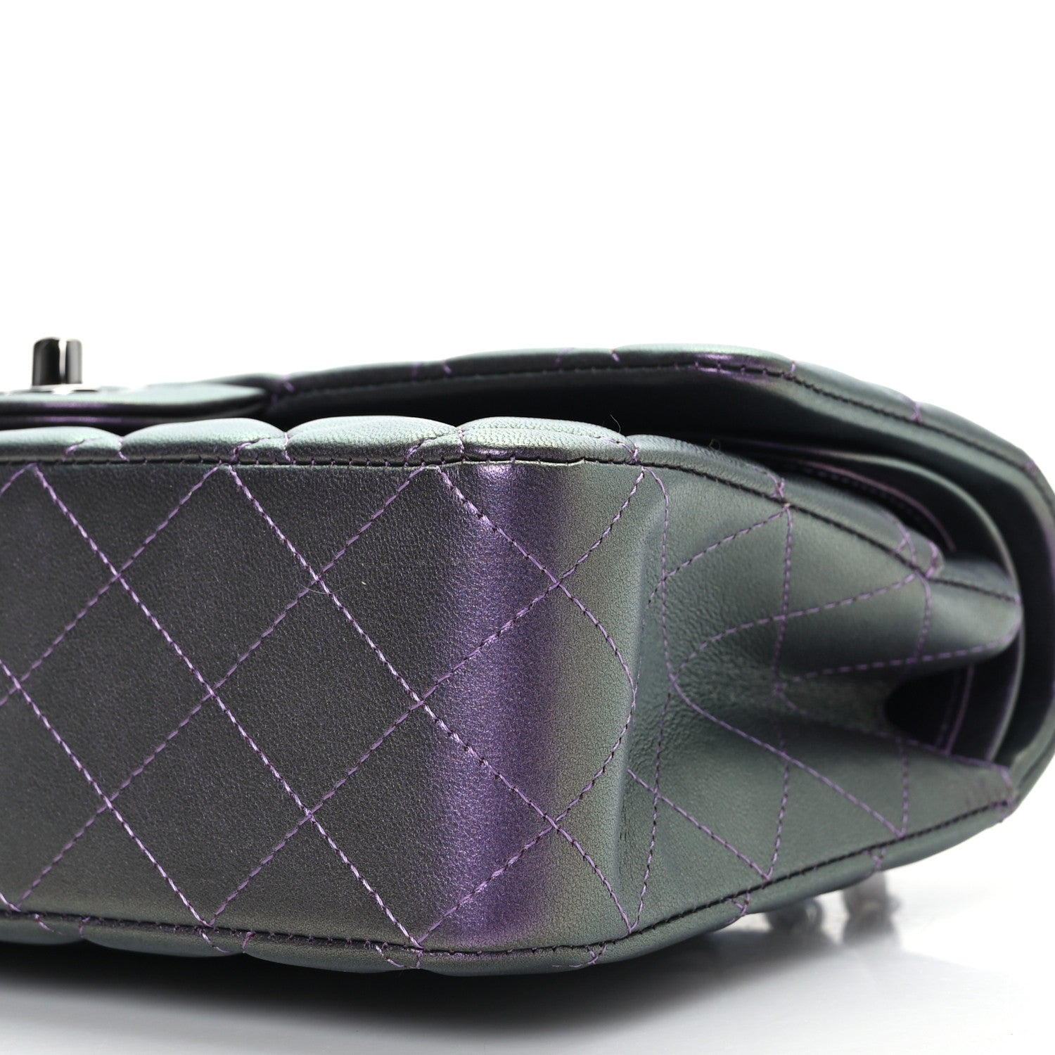 Chanel Iridescent Lambskin Quilted Medium Double Flap Dark Purple 9 of 9