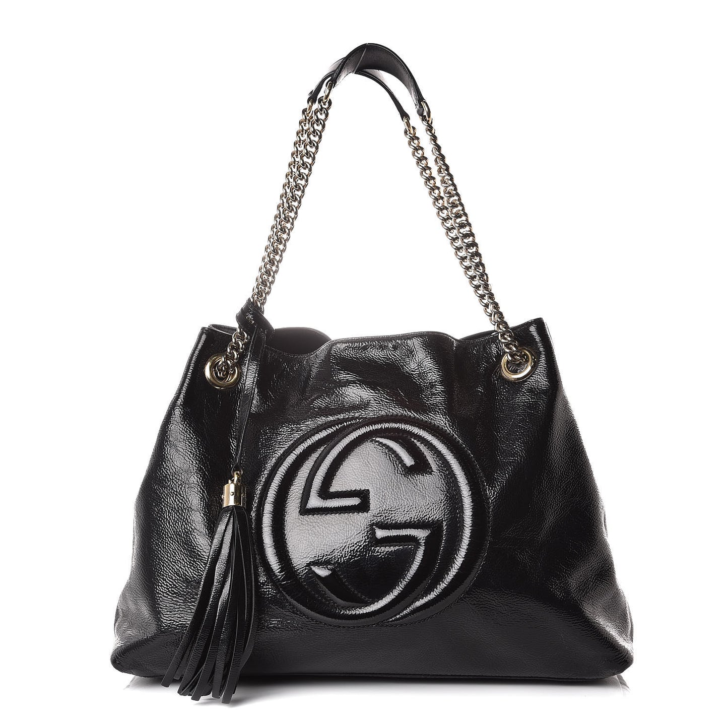 Patent Medium Soho Chain Shoulder Bag Black