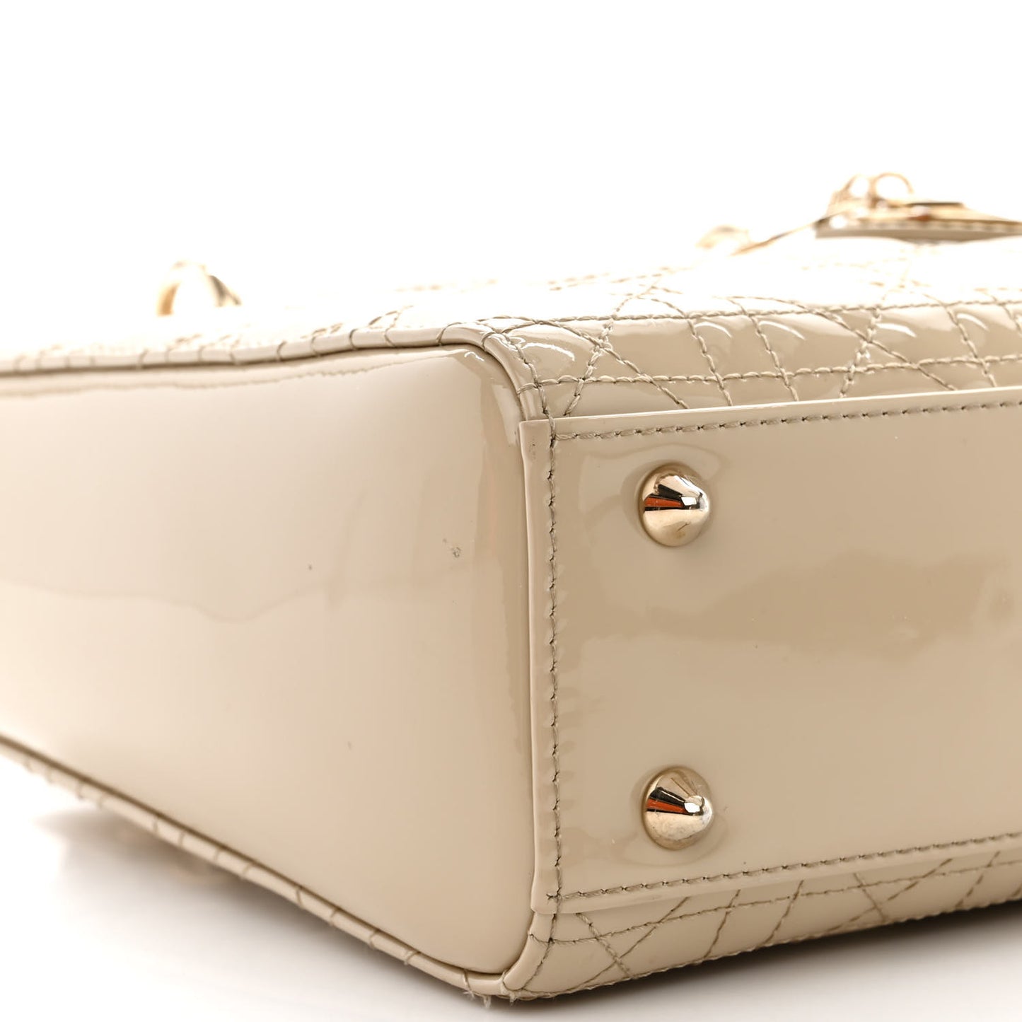 Patent Cannage Small Lady Dior Beige