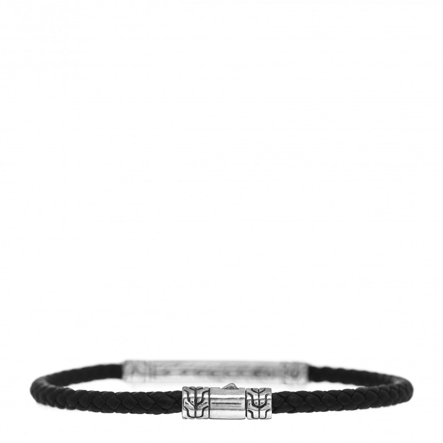 Sterling Silver Leather Black Sapphire Classic Chain Station Bracelet Black
