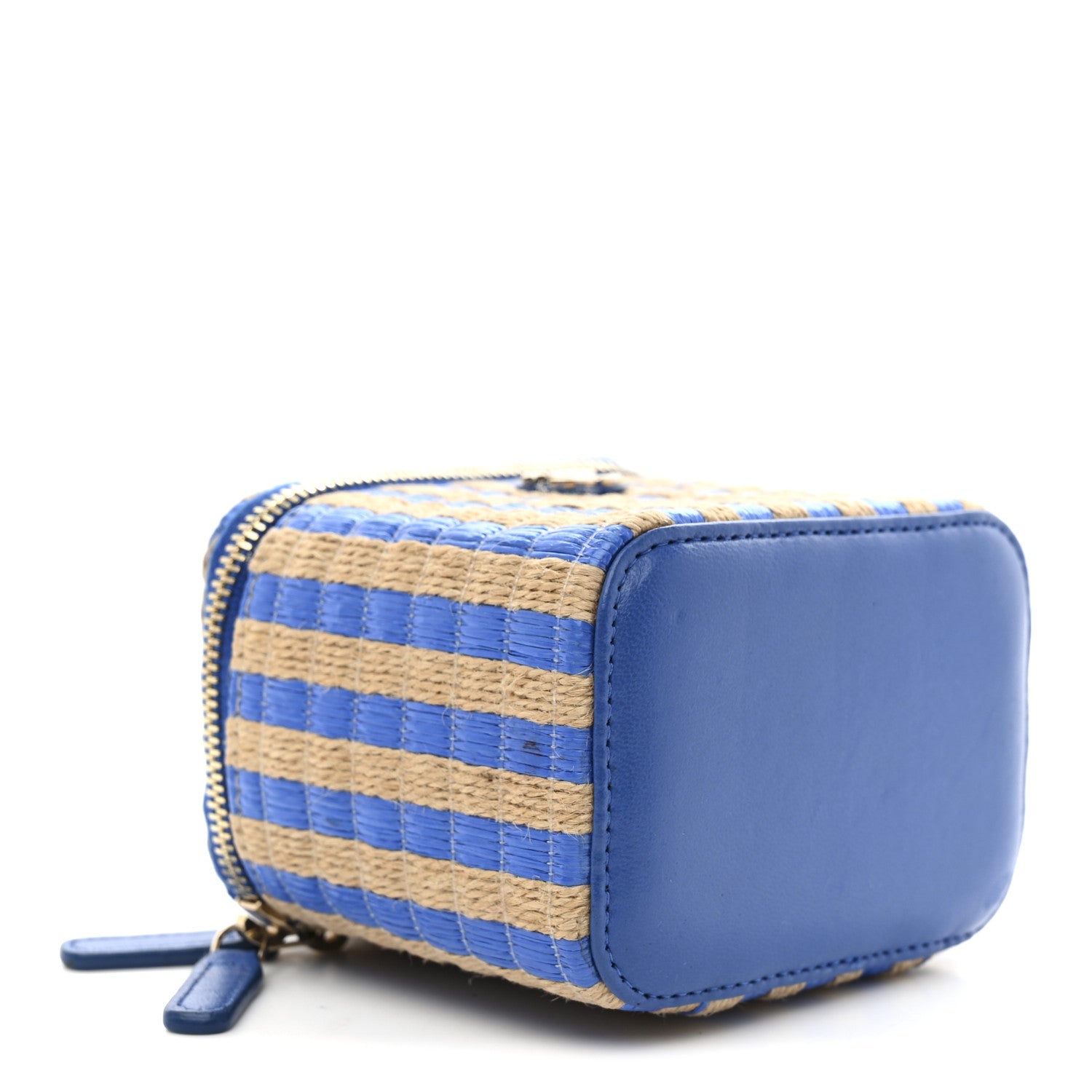 Chanel Raffia Jute Striped Mini Vanity Case With Chain Blue Beige 4 of 10