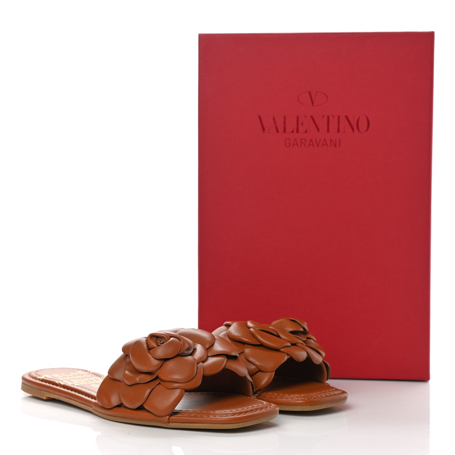 Valentino Garavani Calfskin Atelier 03 Rose Edition Slide Sandals 38 Cuoio 8 of 8