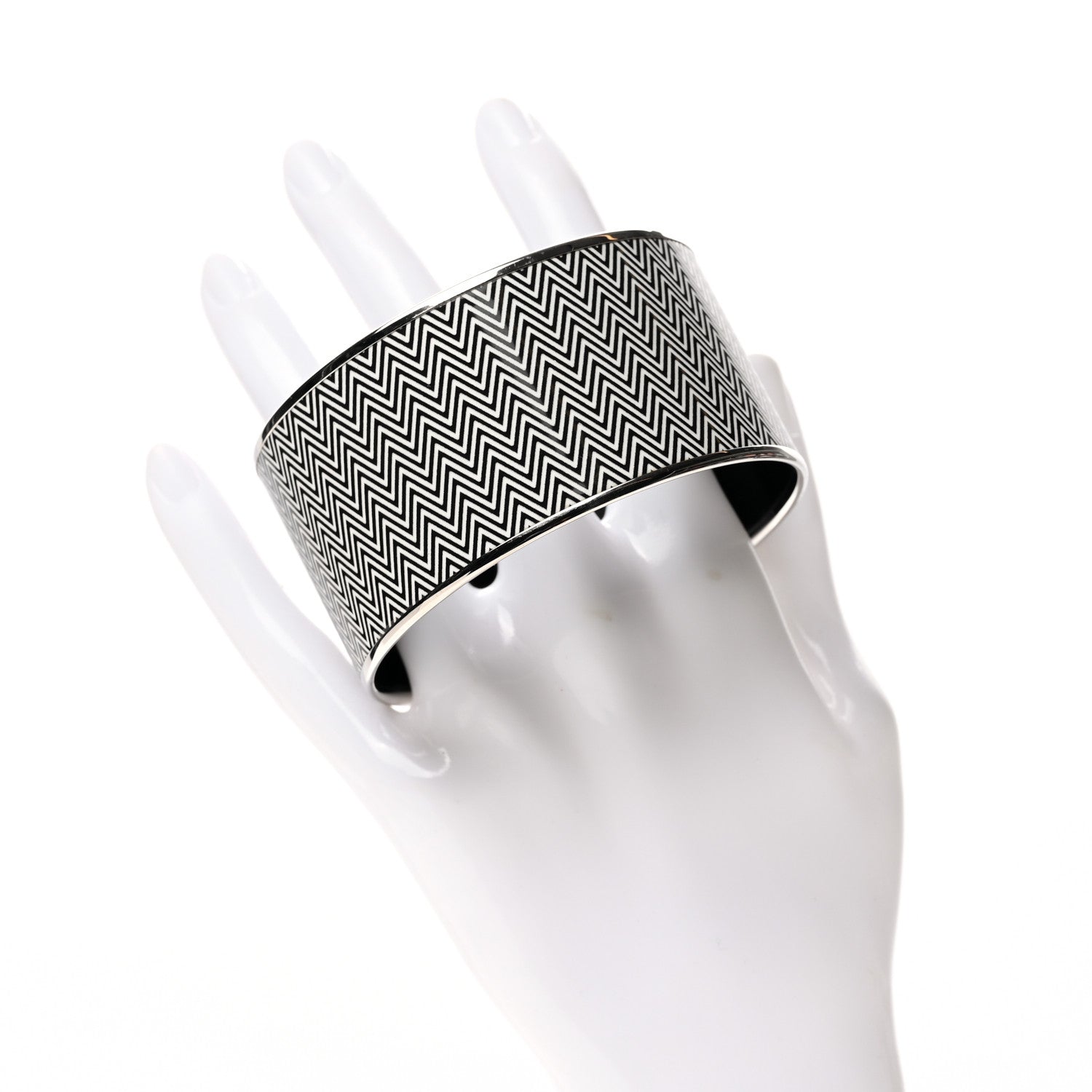 Hermes Enamel Printed Extra Wide Chevron Bracelet 70 Black 2 of 4