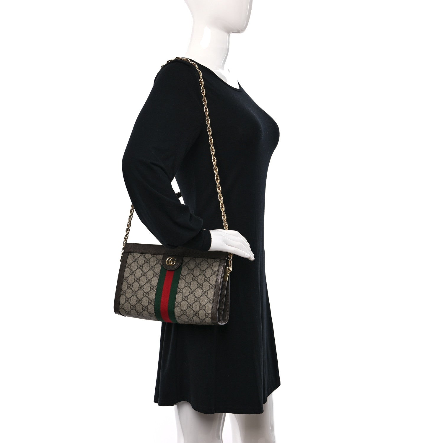 Gucci GG Supreme Monogram Web Small Ophidia Chain Shoulder Bag Brown 2 of 10
