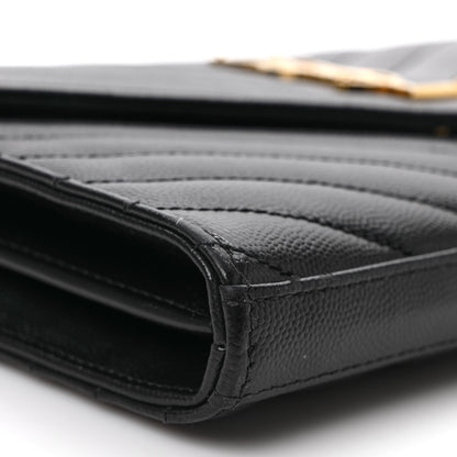 Saint Laurent Grain De Poudre Matelasse Chevron Monogram Chain Wallet Black 7 of 8