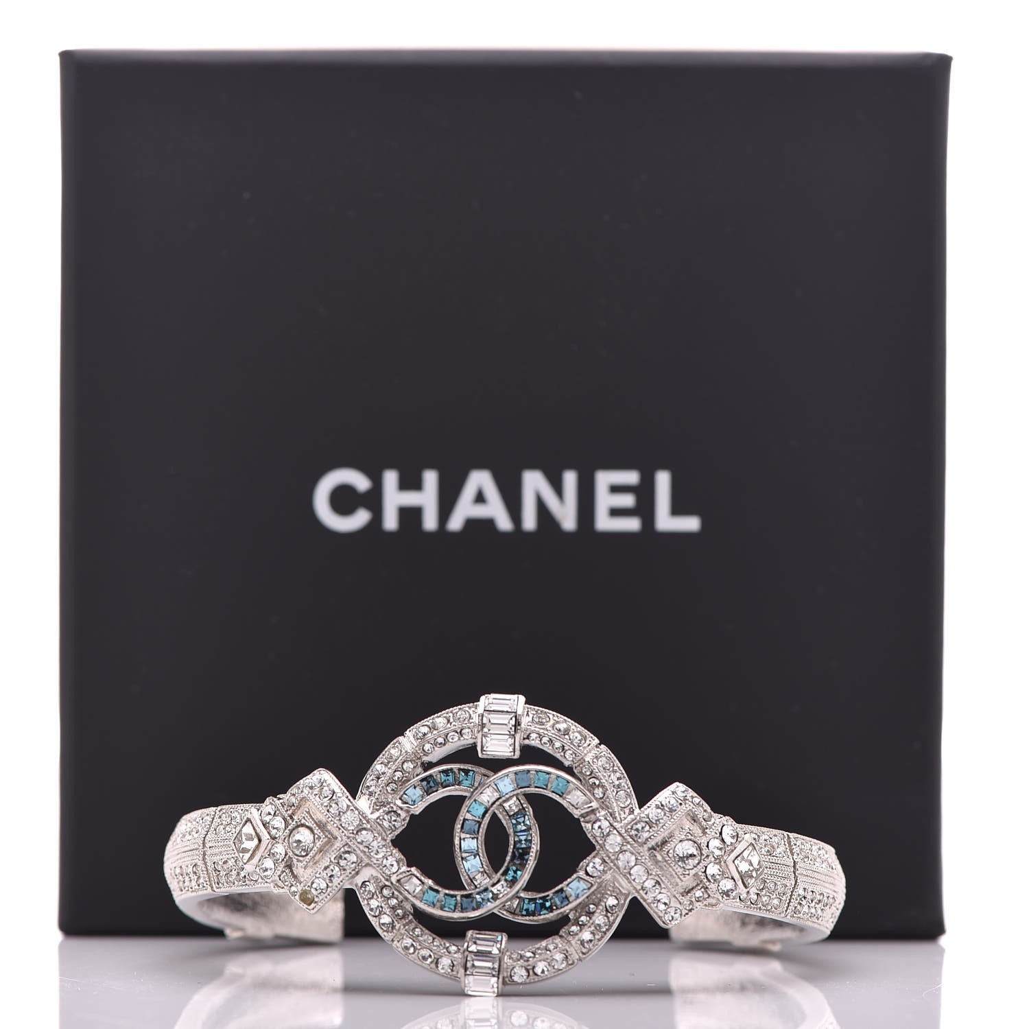 Chanel Crystal CC Cuff Silver Blue 6 of 6