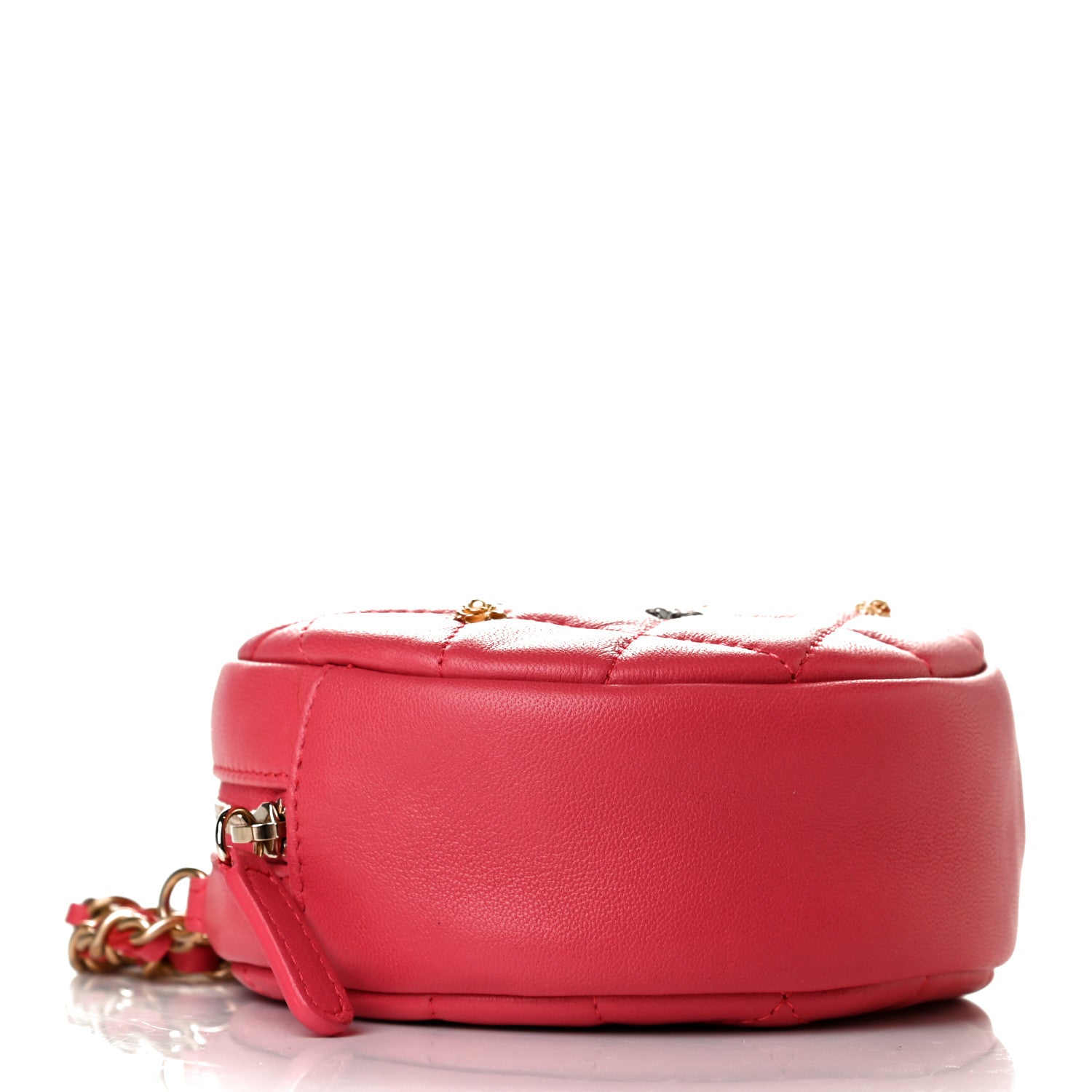Chanel Lambskin Quilted Studded Round Clutch With Chain Dark Pink 3 of 6