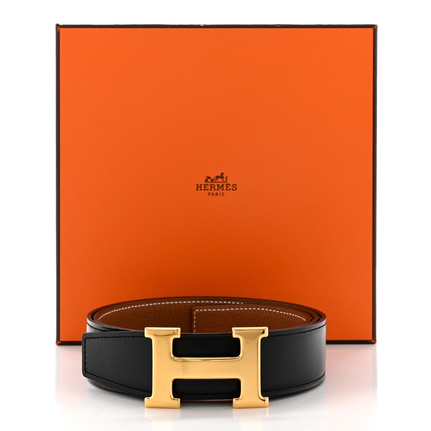 Hermes Box Togo 32mm H Belt 85 Black Gold 4 of 4