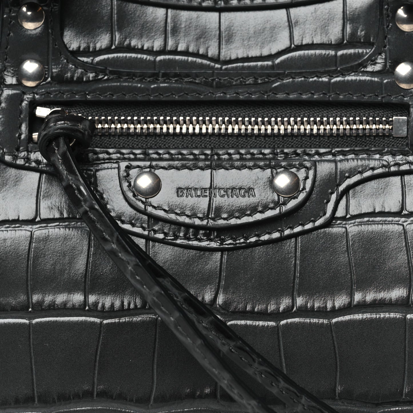 Calfskin Crocodile Embossed Neo Classic Silver Hardware Mini City Dark Grey
