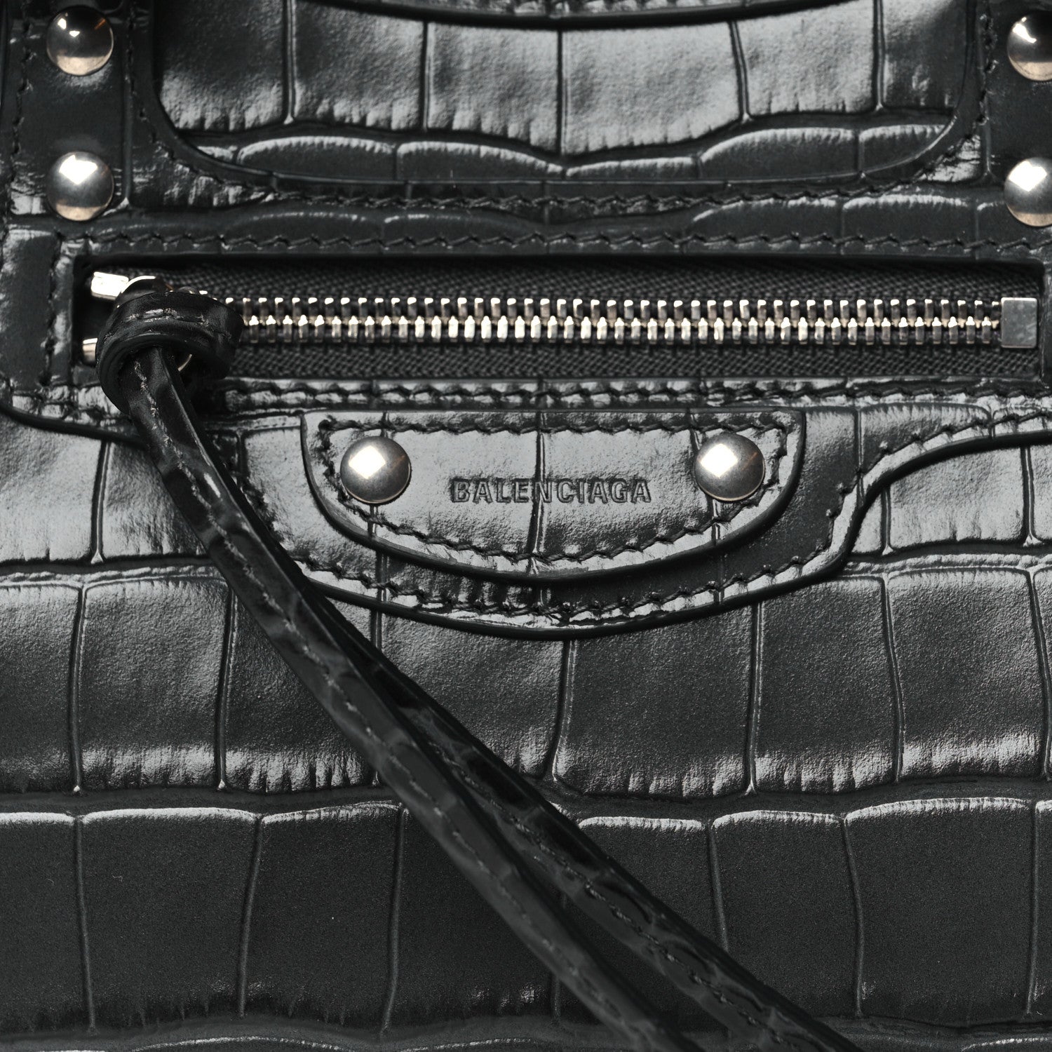 Balenciaga Calfskin Crocodile Embossed Neo Classic Silver Hardware Mini City Dark Grey 7 of 9