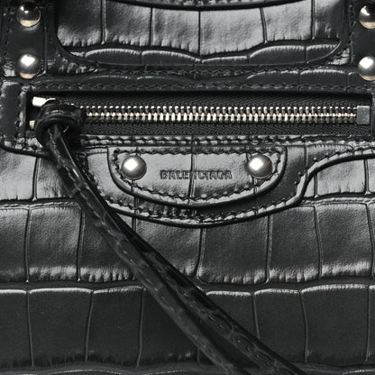Balenciaga Calfskin Crocodile Embossed Neo Classic Silver Hardware Mini City Dark Grey 7 of 9