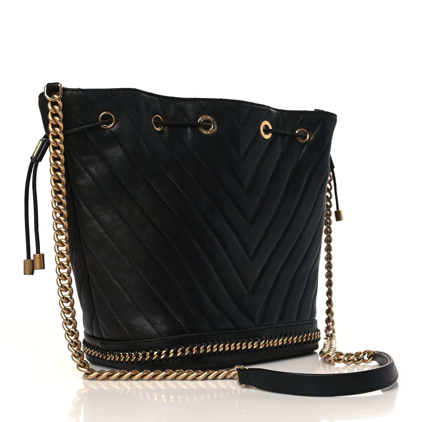 Sheepskin Chevron Quilted Drawstring Bag Black