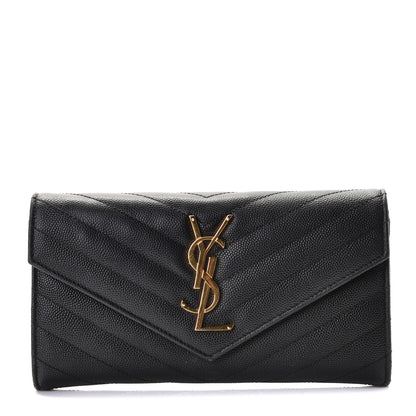 Saint Laurent Grain De Poudre Matelasse Chevron Monogram Flap Wallet Black 1 of 7