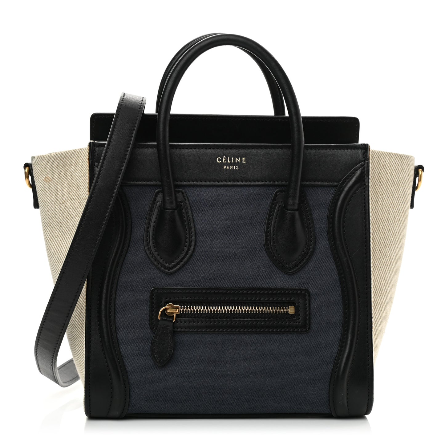 Canvas Smooth Calfskin Nano Tri-Color Luggage Navy Blue