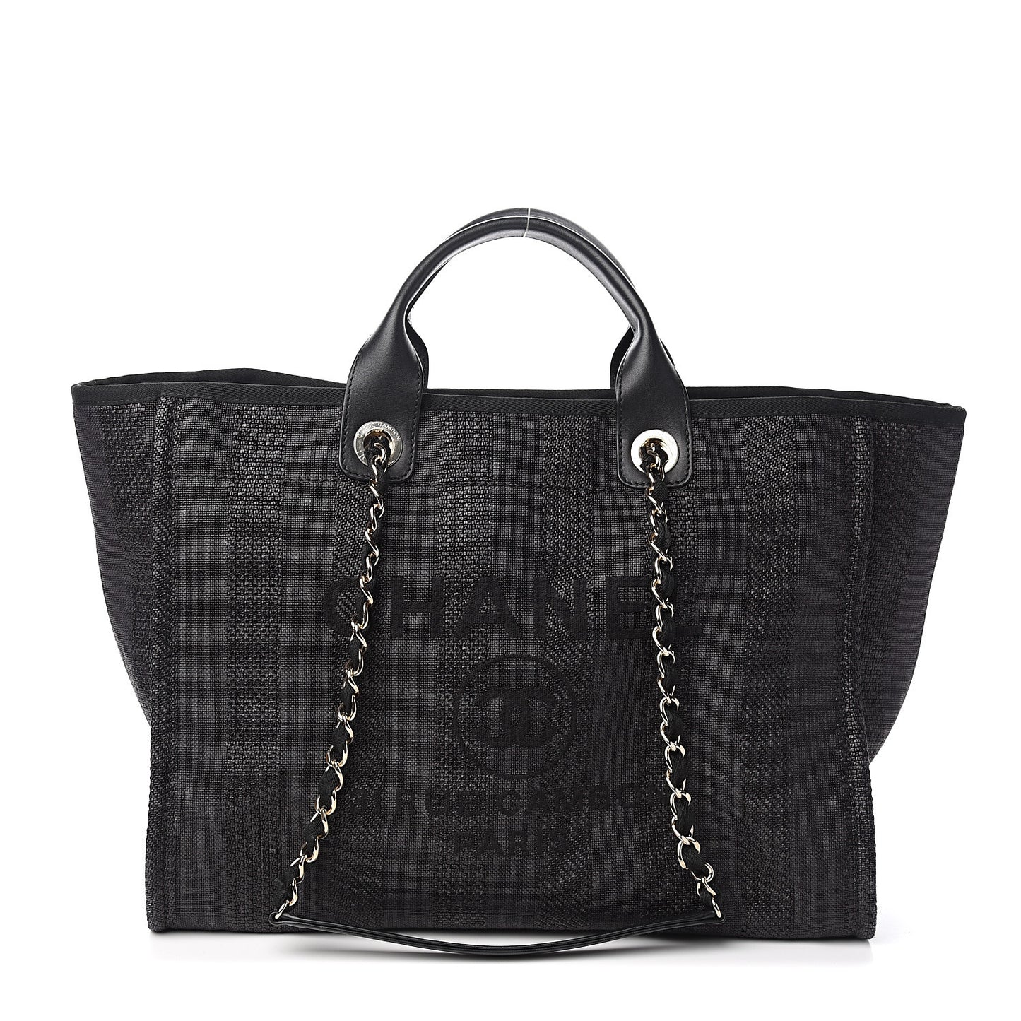 Mixed Fibers Calfskin Striped Medium Deauville Tote Black