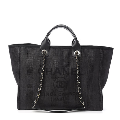 Chanel Mixed Fibers Calfskin Striped Medium Deauville Tote Black 1 of 10