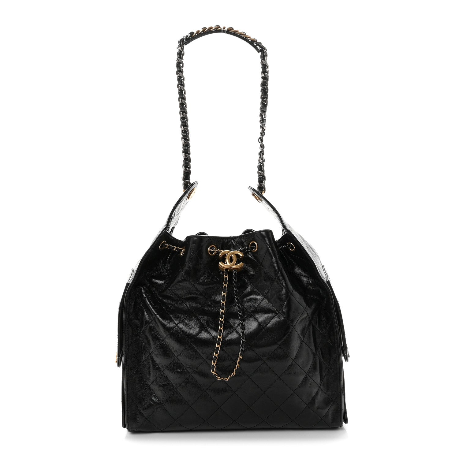 Chanel Shiny Crumpled Calfskin Quilted Medium Chanel 25 Handbag Black 1 of 11