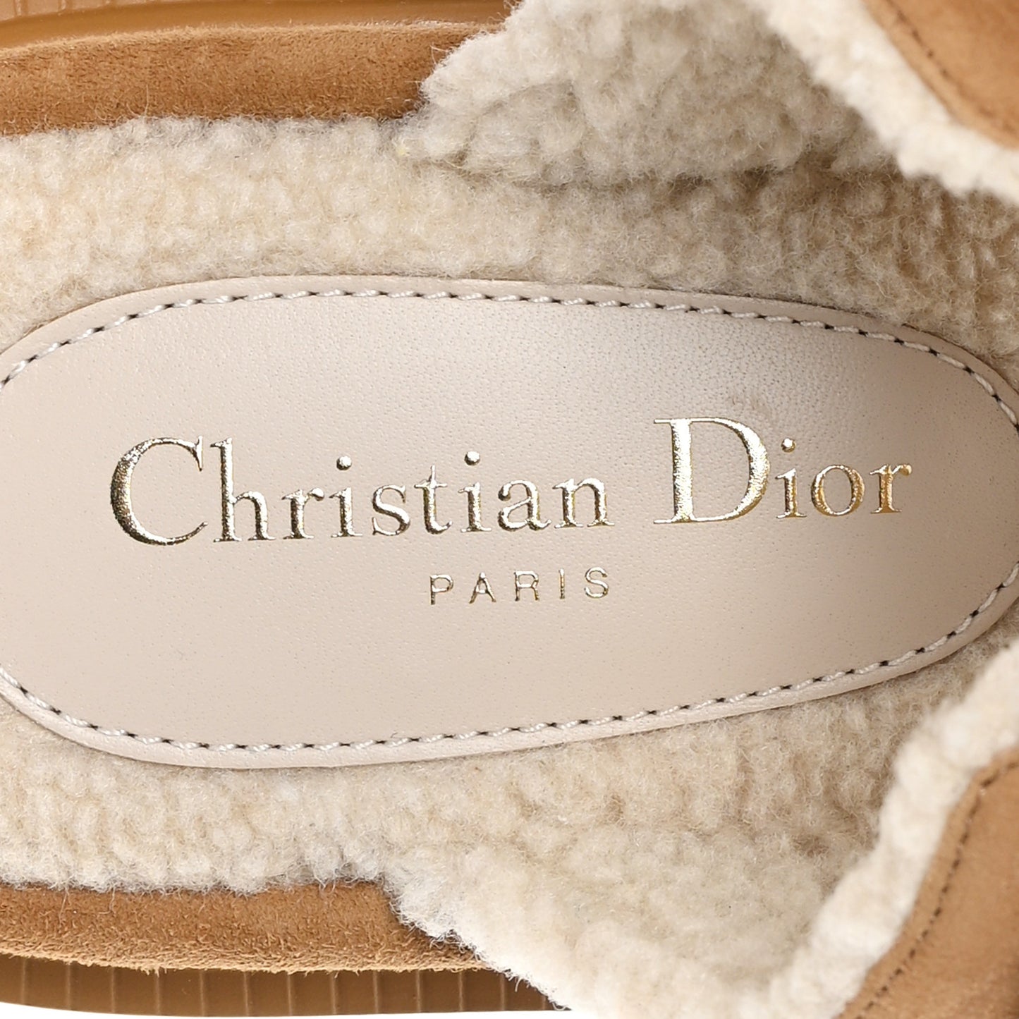 Suede Goatskin Shearling Dioract 10mm Slide Sandals 38.5 Chestnut