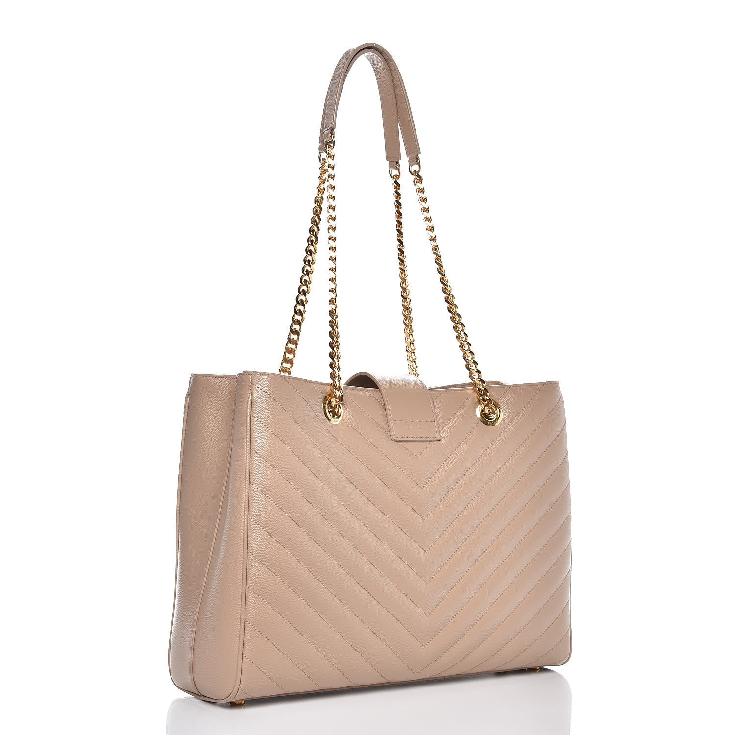 Saint Laurent Grain De Poudre Matelasse Chevron Monogram Shopping Bag Nude Powder 3 of 8