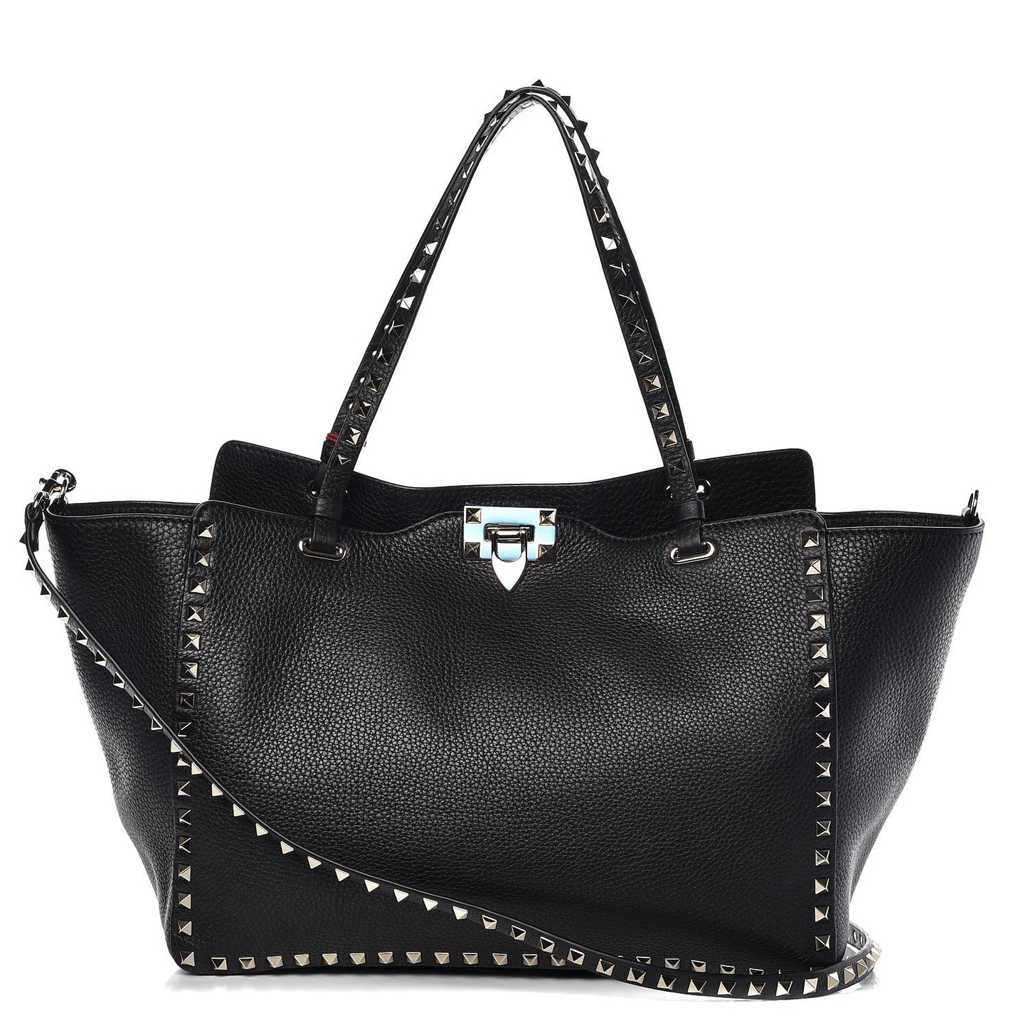 Alce Printed Calfskin Medium Rockstud Tote Black