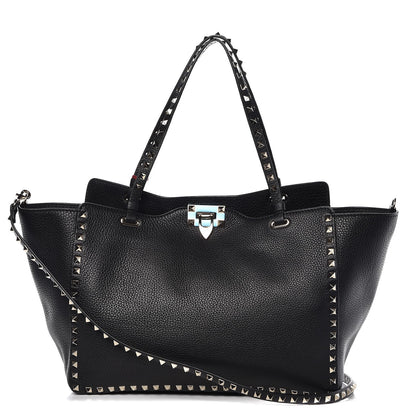 Valentino Garavani Alce Printed Calfskin Medium Rockstud Tote Black 1 of 7