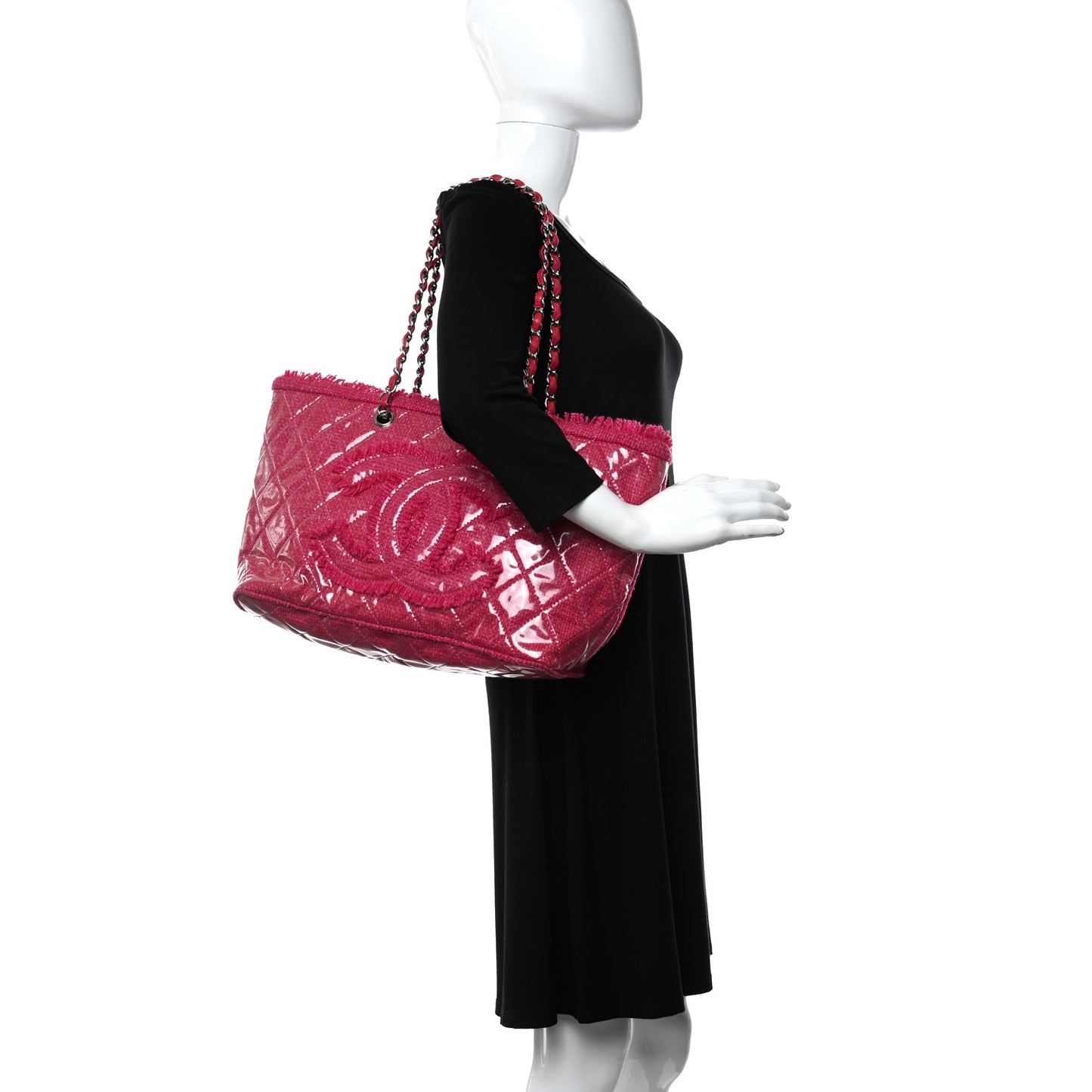 Vinyl Quilted Funny Tweed Tote Fuchsia