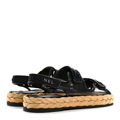 Chanel Mesh Patent Calfskin Velcro Dad Sandals 38 Black 5 of 10