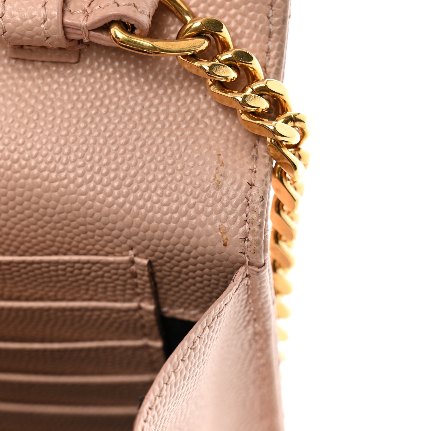 Saint Laurent Grain De Poudre Matelasse Chevron Monogram Chain Wallet Pale Pink 15 of 16