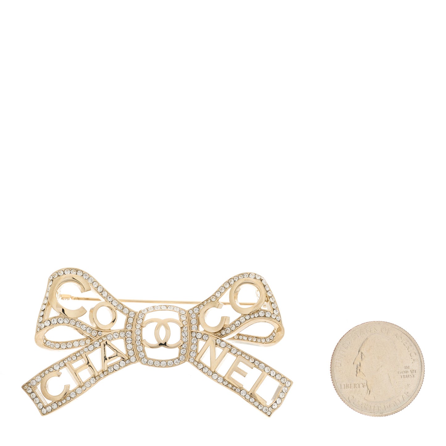 Metal Crystal Bow-tiful CC Brooch Gold