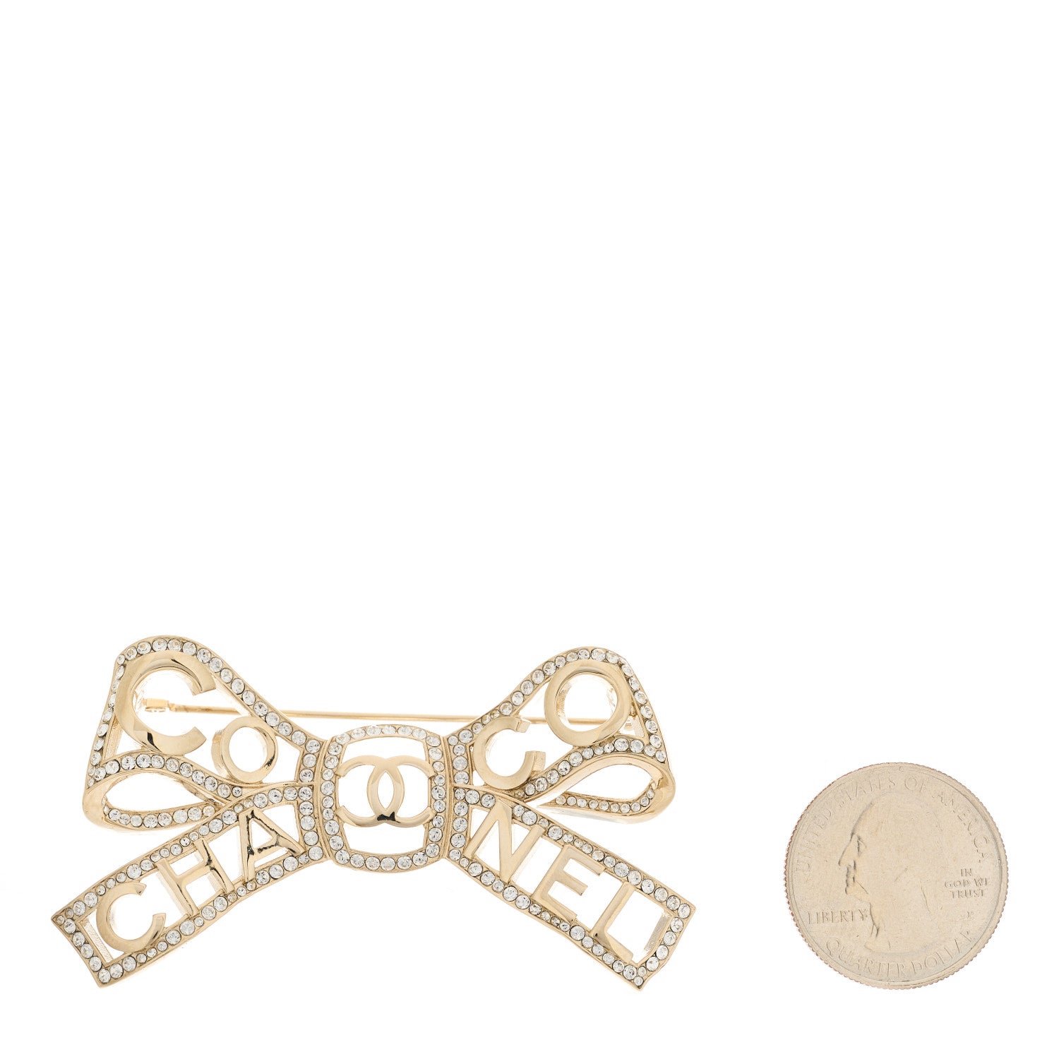 Chanel Metal Crystal Bow-tiful CC Brooch Gold 2 of 5