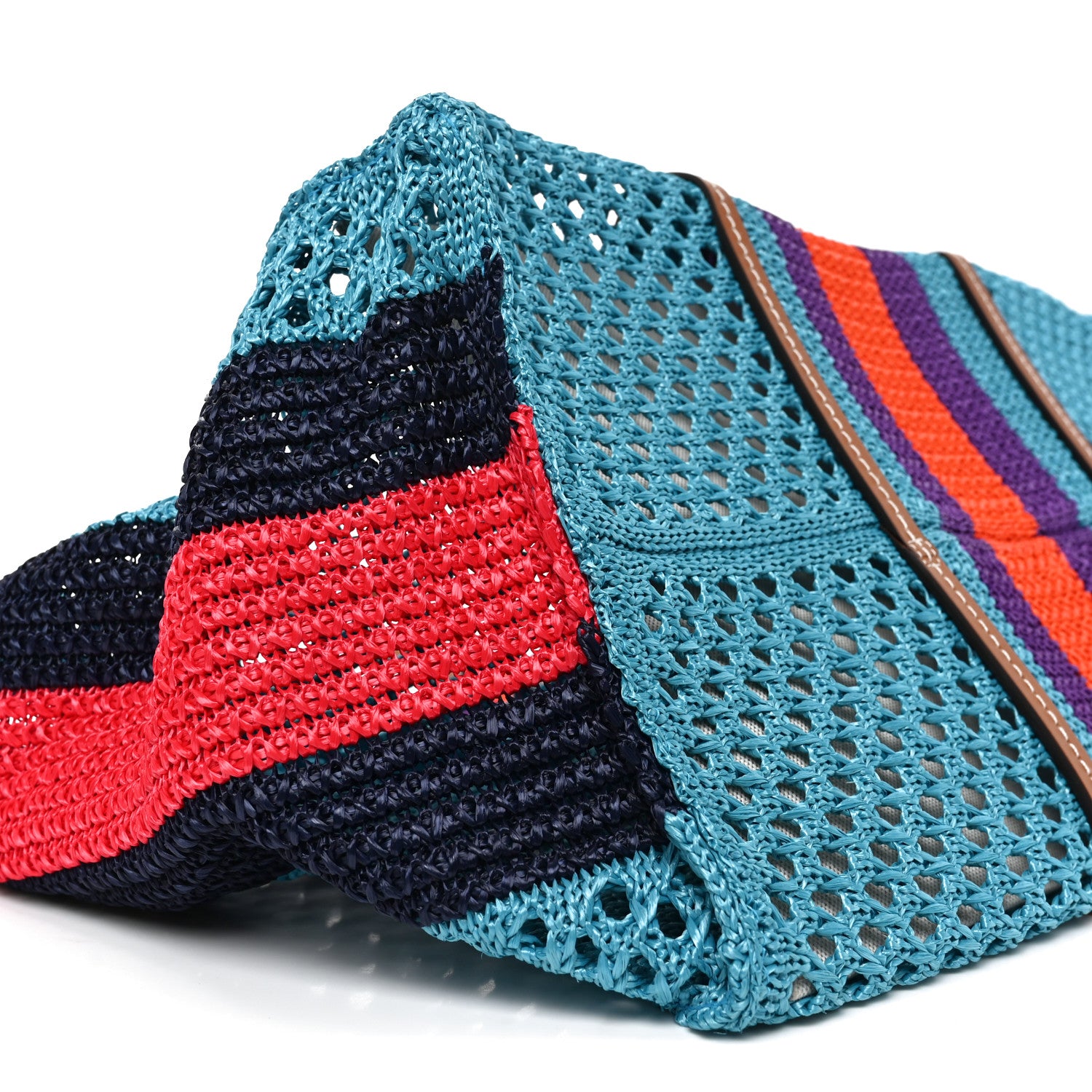 Gucci Raffia Web Woven Interlocking G Tote Blue Multicolor 9 of 10