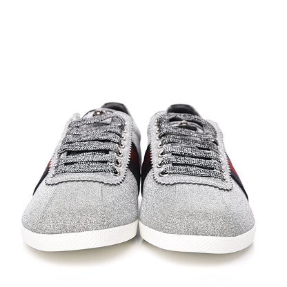 Gucci Glitter Fabric Studded Web Sneakers 37.5 Silver 2 of 10