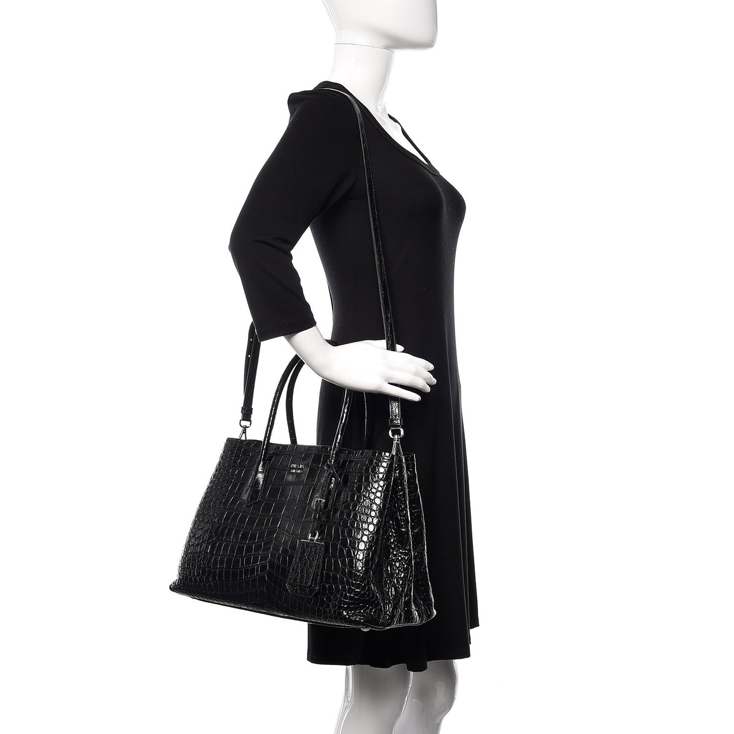 Calfskin Crocodile Embossed Tote Black