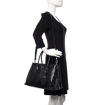 Prada Calfskin Crocodile Embossed Tote Black 2 of 9