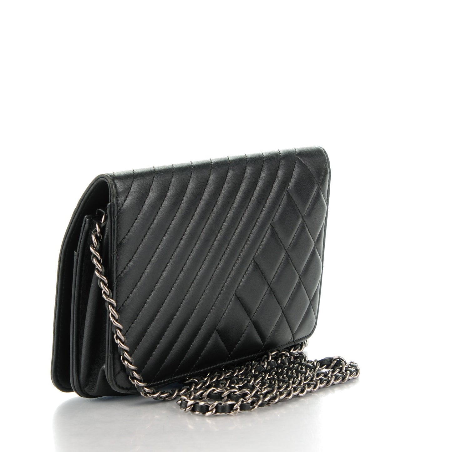 Lambskin Quilted Coco Boy Wallet On Chain WOC Black