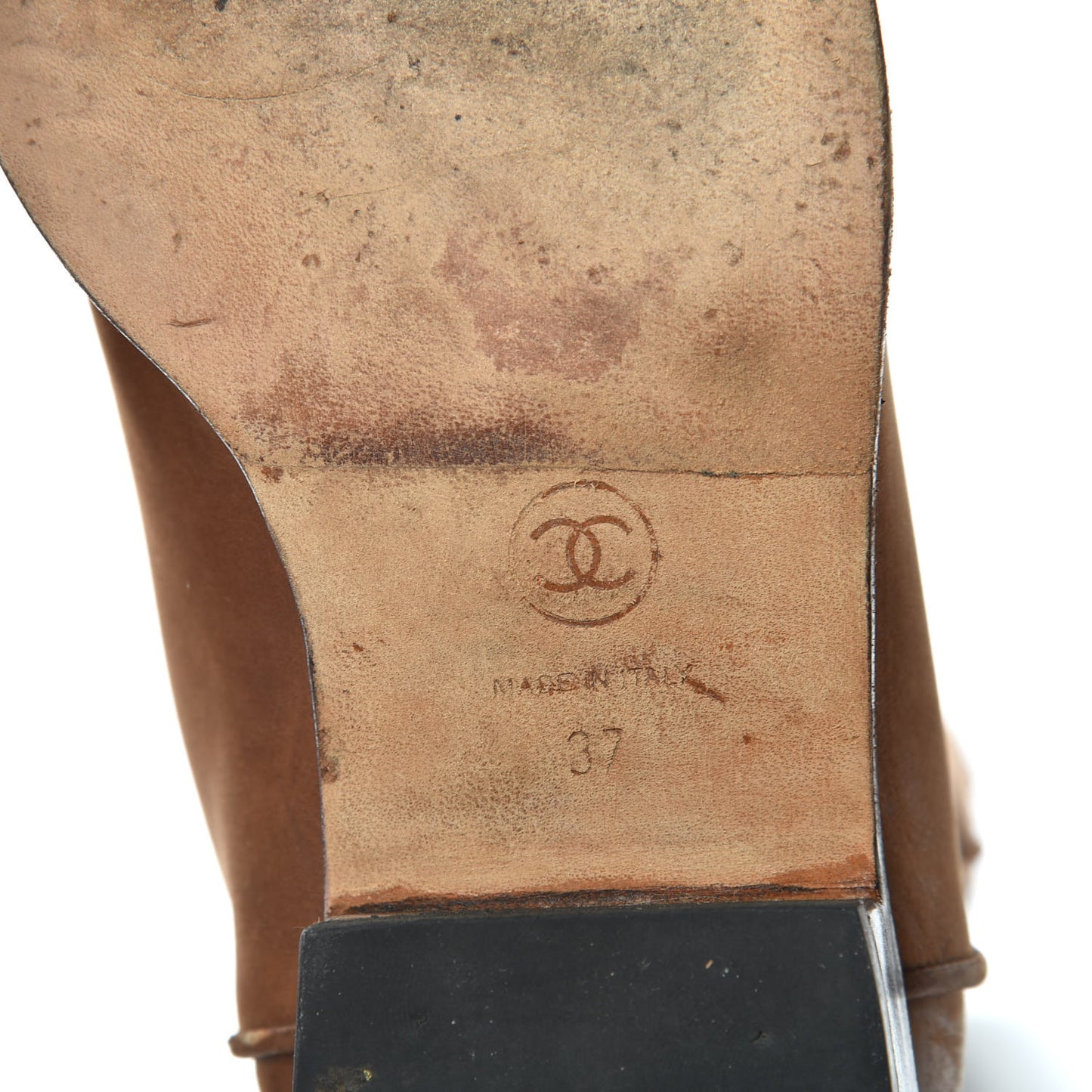 Calfskin Ascot CC Knee High Boots 37 Light Brown