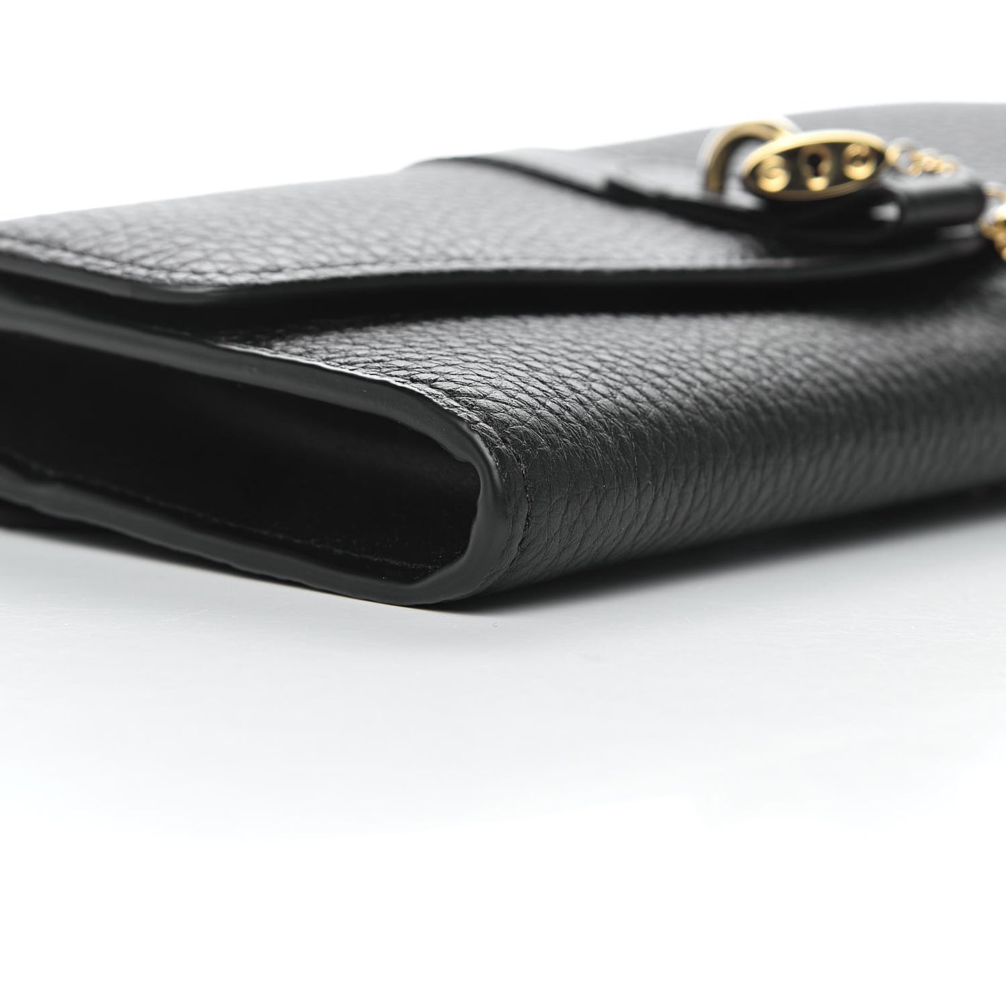 Shiny Grained Calfskin Aby Wallet on Chain Black