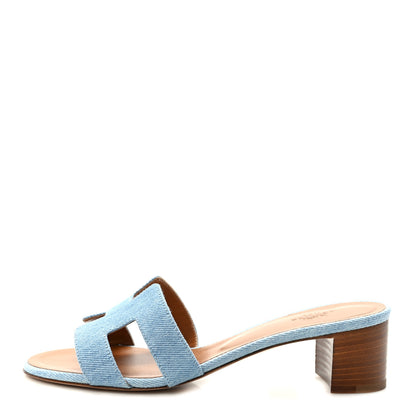 Hermes Denim Oasis Sandals 37.5 Bleu Clair 1 of 9