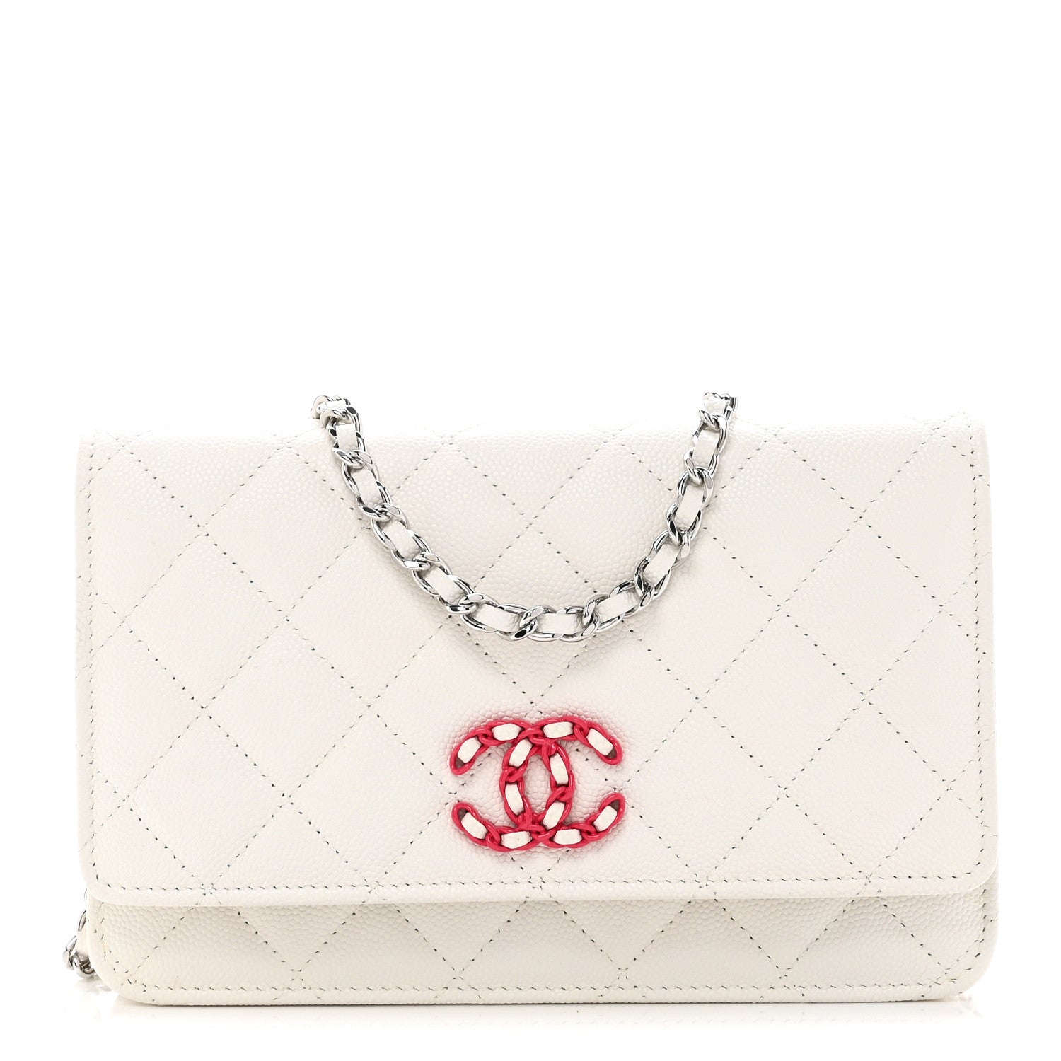 Chanel Caviar Quilted Chanel 19 Wallet On Chain WOC White Pink 1 of 12