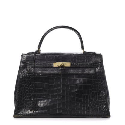Hermes Shiny Porosus Crocodile Kelly Sellier 32 Black 1 of 50
