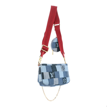 Louis Vuitton Denim Damier Monogram Patchwork Multi Pochette Accessories Blue Rouge 3 of 13