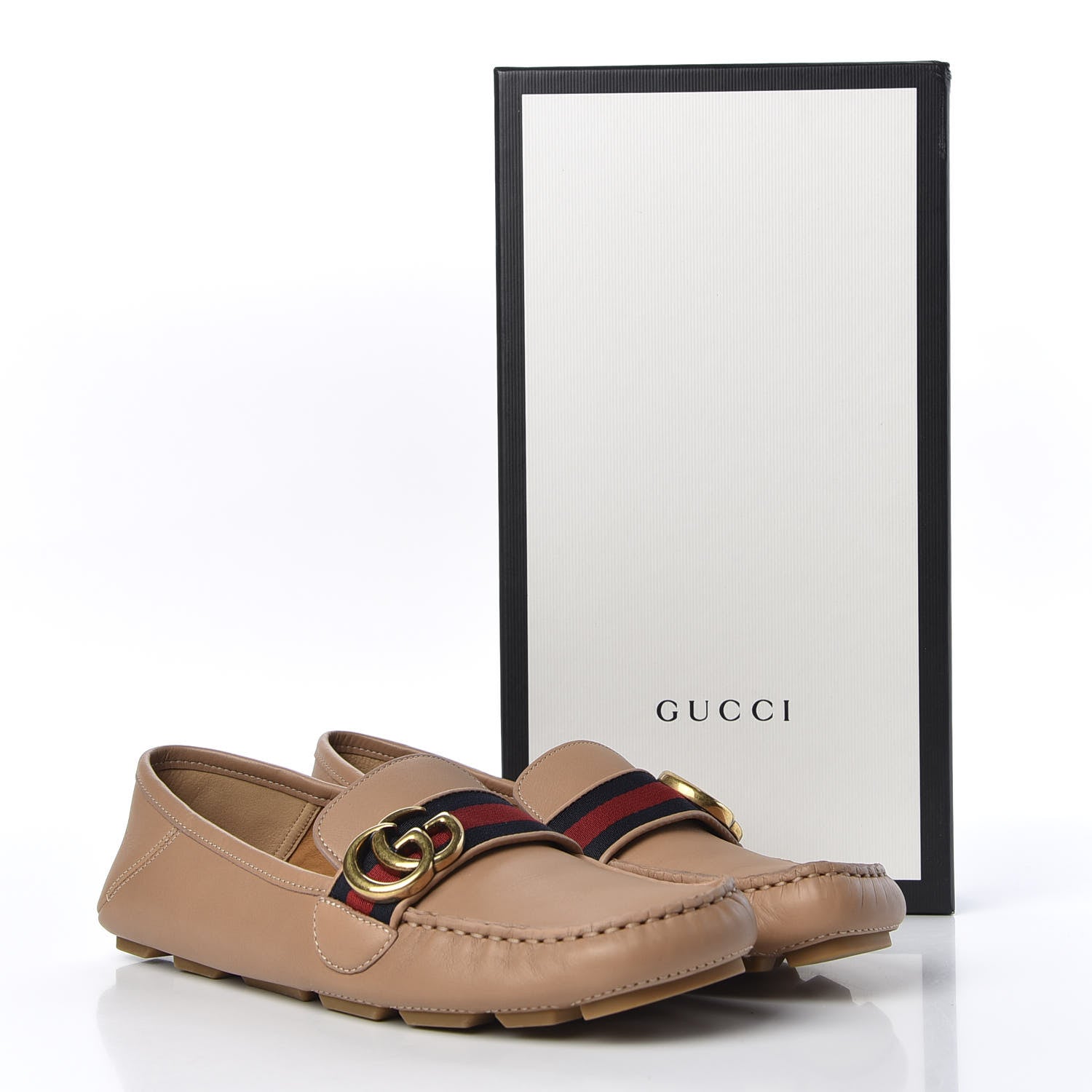 Gucci Calfskin Womens Noel Web Driver Loafers 38.5 Camelia 10 of 10