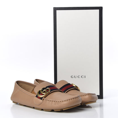 Gucci Calfskin Womens Noel Web Driver Loafers 38.5 Camelia 10 of 10