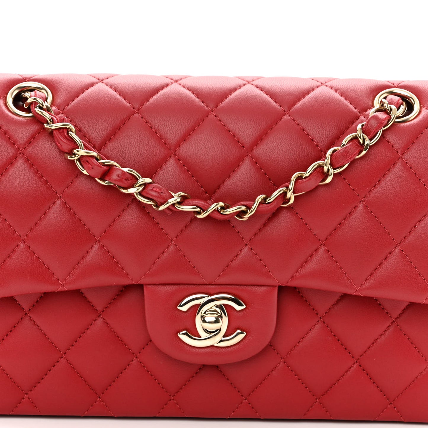 Lambskin Quilted Small Double Flap Red