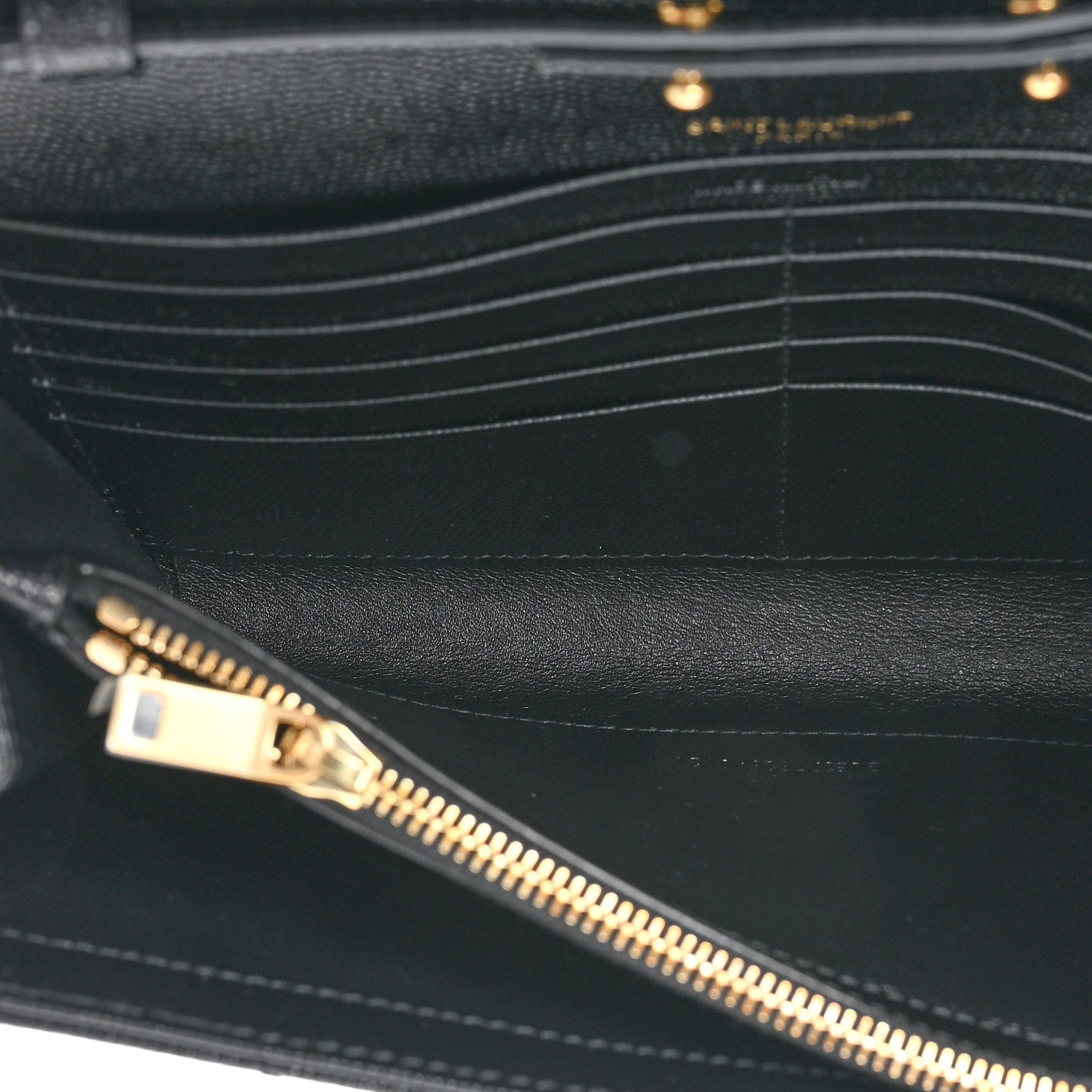 Saint Laurent Grain De Poudre Matelasse Chevron Monogram Chain Wallet Black 7 of 11