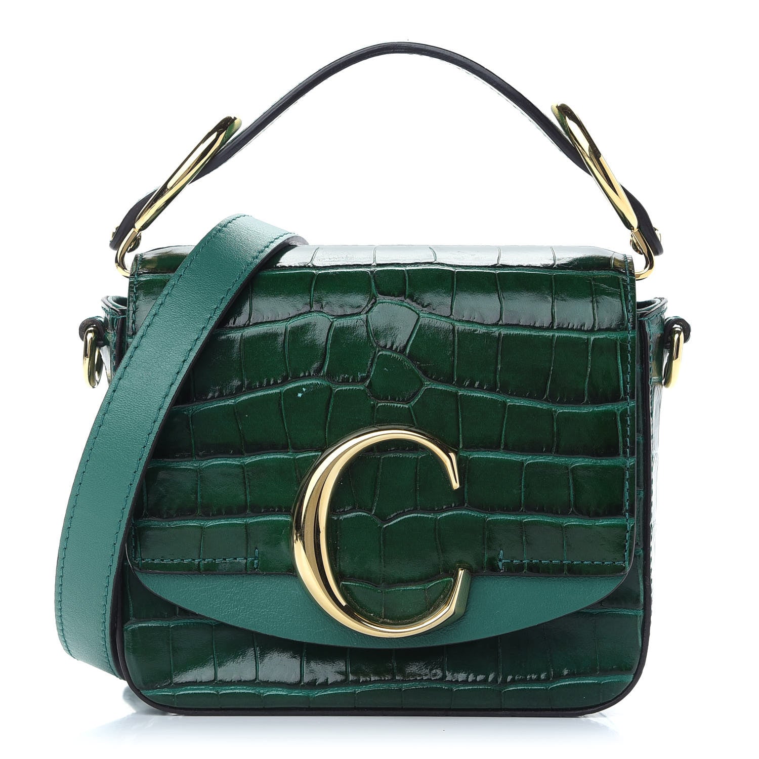 Chloe Calfskin Crocodile Embossed Mini C Double Carry Woodsy Green 1 of 8
